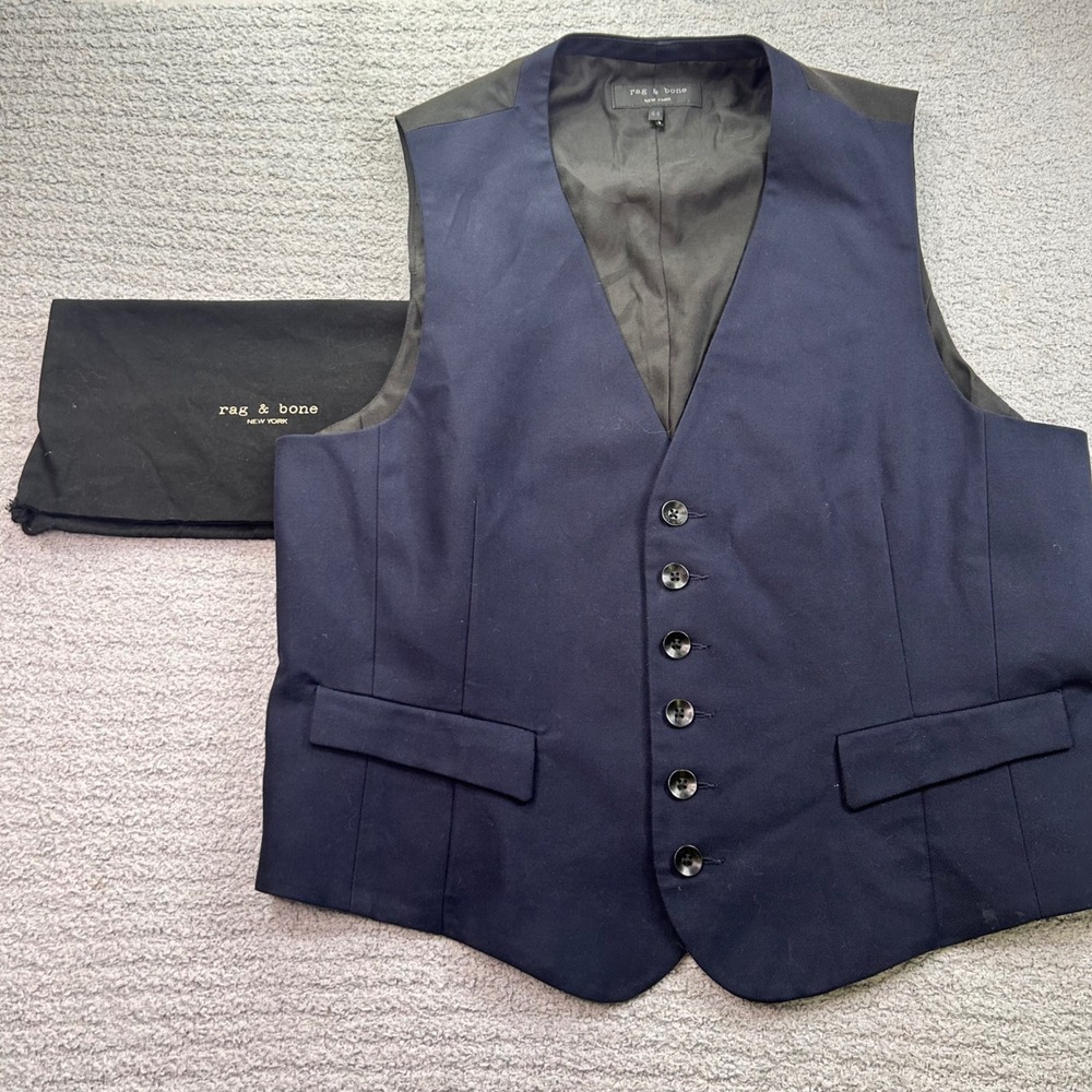 Rag & Bone Waistcoat Vest Tailored Navy Blue 44 Luxury Minimalist Dark Academia